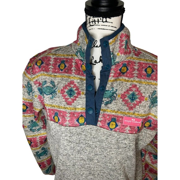 Euc Simply Southern Gray Knit Crab 1/4 Snap Pullover Sweater Women XXL - Picture 2 of 14